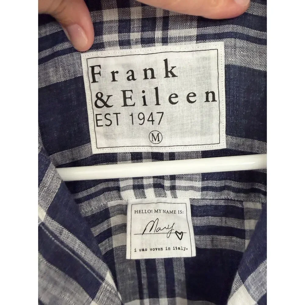 NWOT Frank & Eileen Mary Plaid Gingham Linen Mini Shirt Dress Navy White Medium